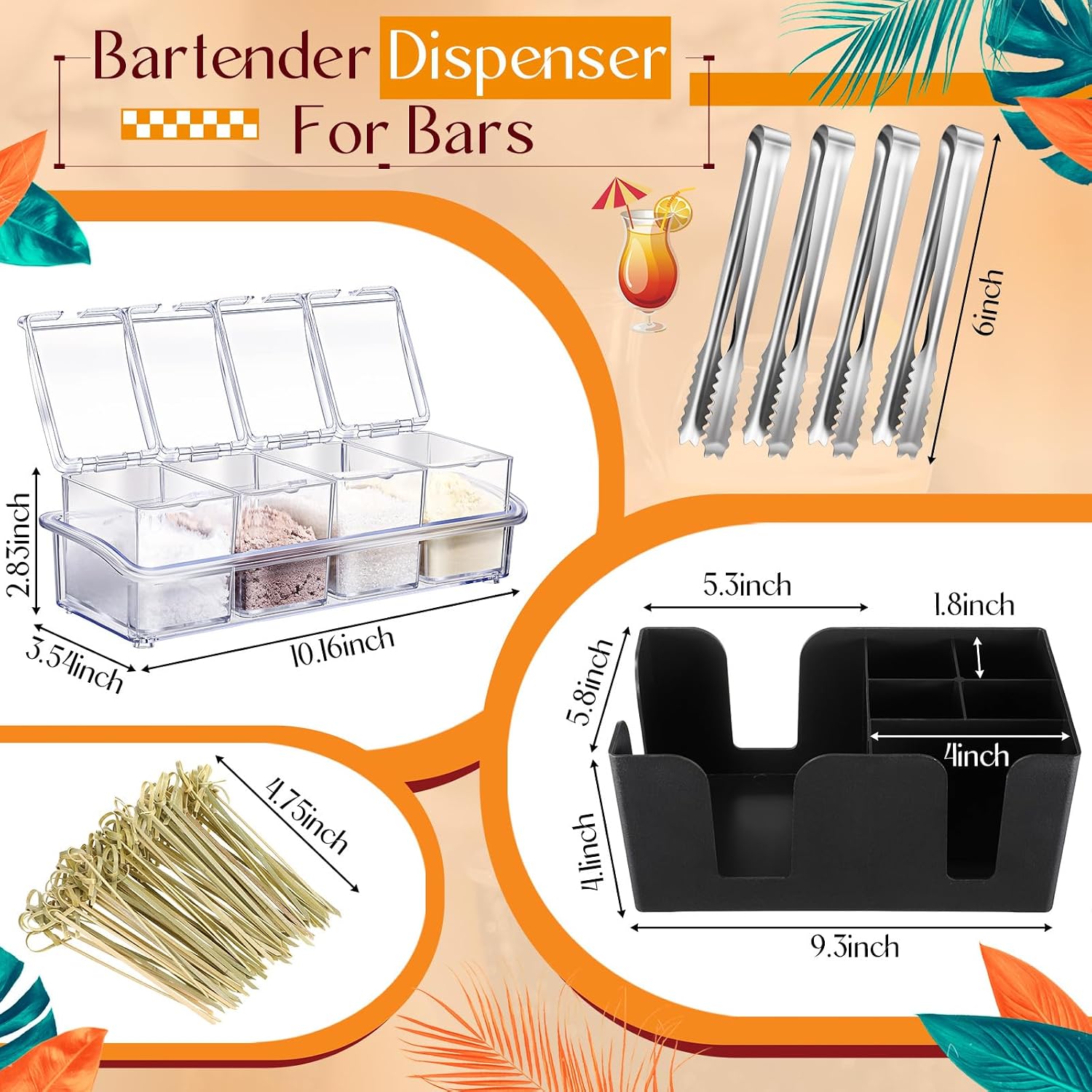 15 Pc Bar Caddy Organizer with 32 oz Bottles, Speed Pourers & Rimmer Tray