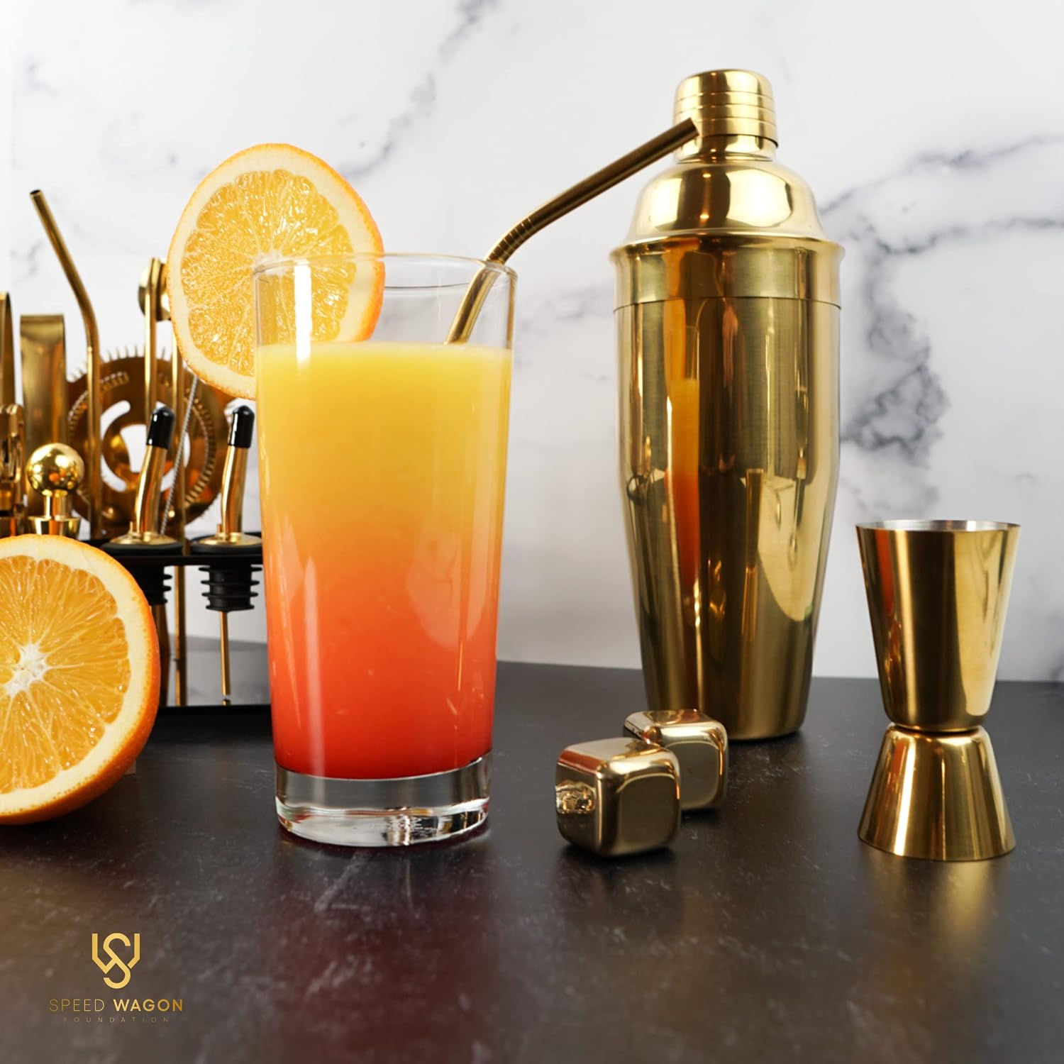 24-Piece Gold Bartender Kit with Stand, Shaker & Bar Tools