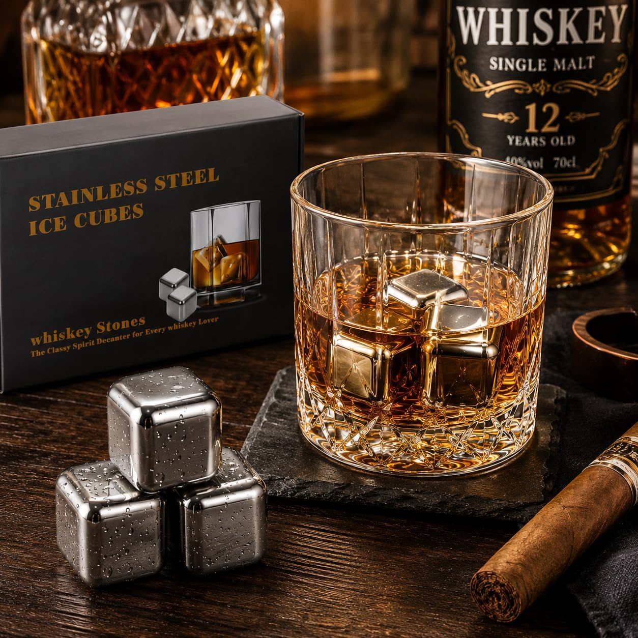 6-Pack Reusable Stainless Steel Ice Cubes for Drinks