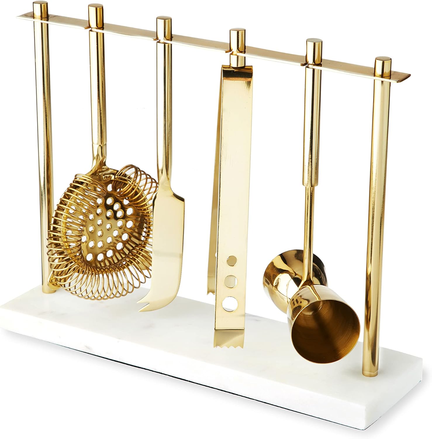 Twine 4-Piece Gold Bar Tool Set with Marble Display Stand