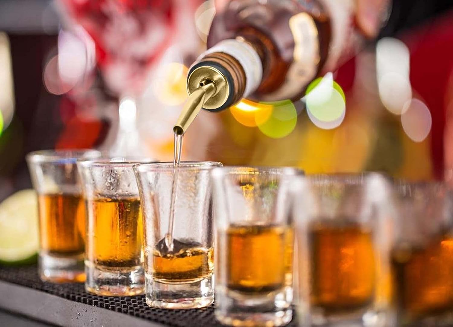 6-Pack Stainless Steel Liquor Pour Spouts with Rubber Dust Caps