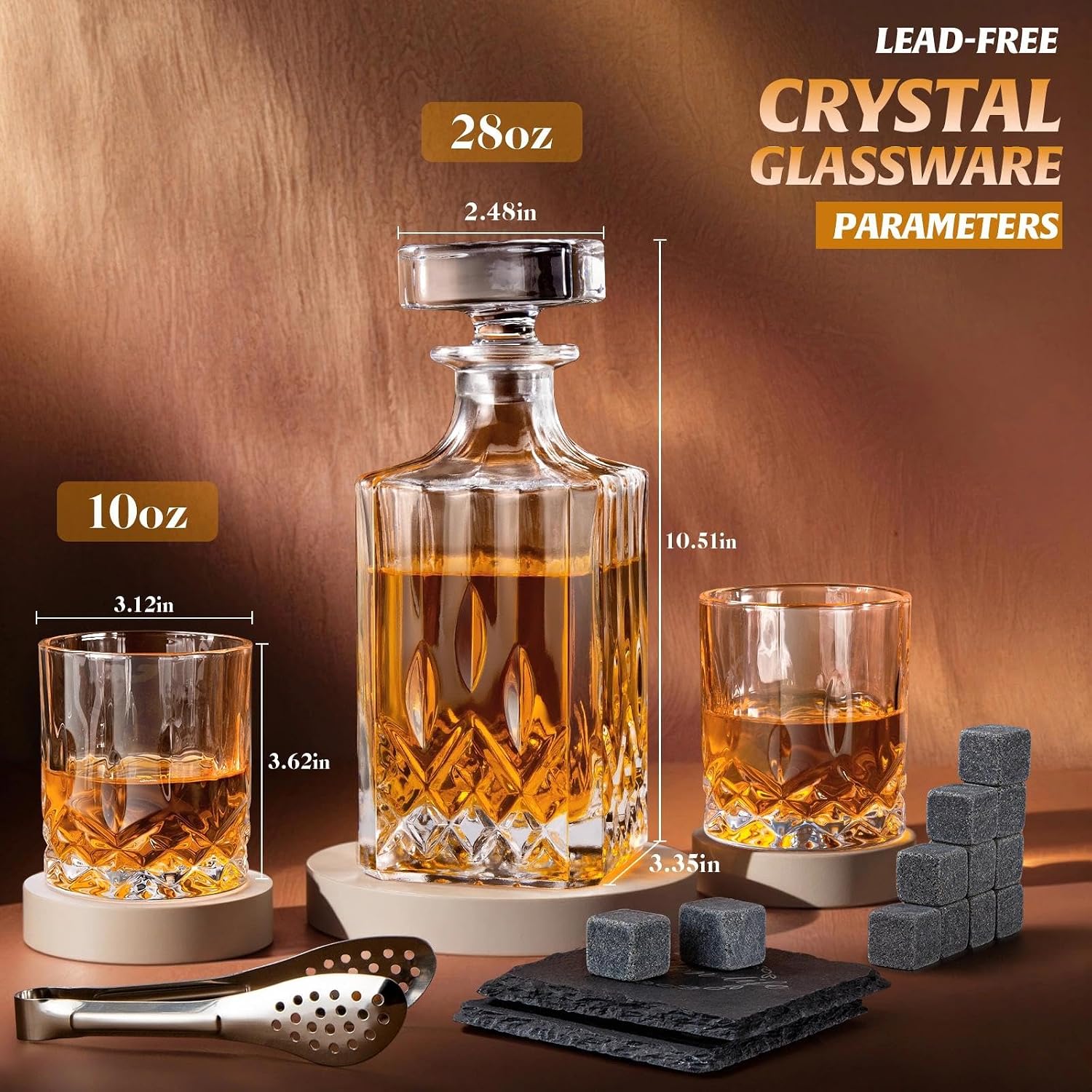 Whiskey Decanter Set with Bar Accessories,Crystal Whiskey Decanter and Glass Set in Gift Box,Non-Lead Bourbon Decanter Set for Rum Scotch,Wedding Anniversary Birthday Gift for Men Him Dad